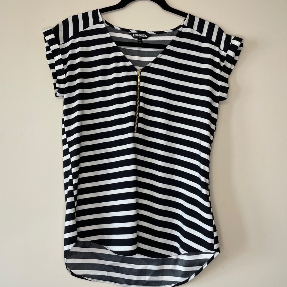 Express short sleeve zip up blouse striped